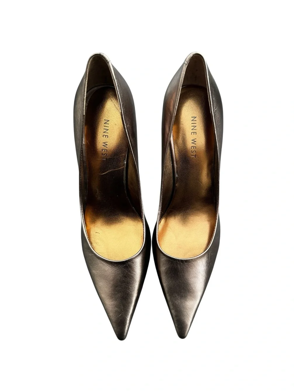 Nine West Barbe Metallic Gold Pointed Toe Pumps Size 6M Heel 4 Inch